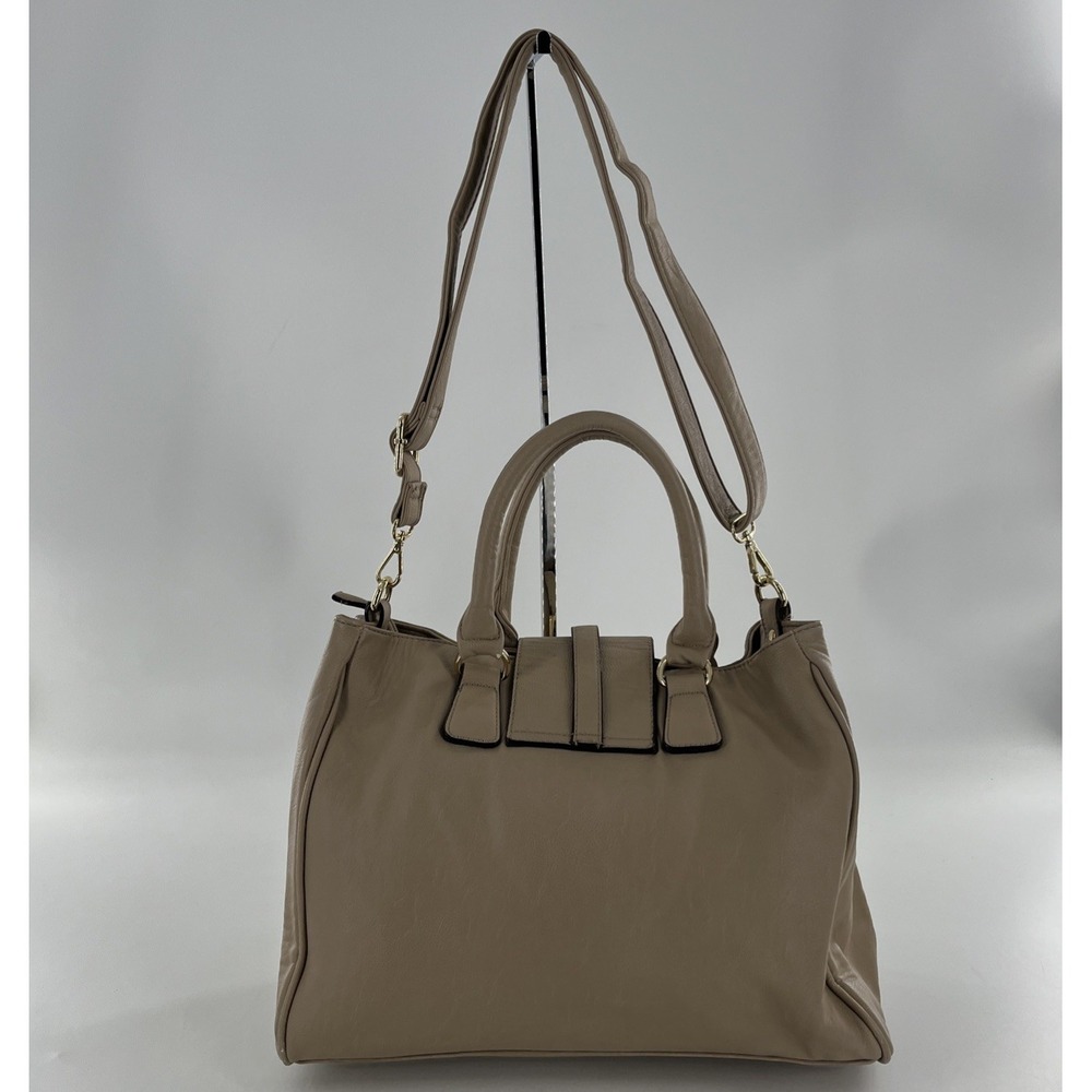 Large Charming Charlie Handbag Satchel Crossbody Tote Purse Tan Beige Taupe Gold - Picture 4 of 16